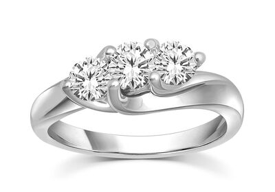 Round Diamond 1ctw. Three Stone Engagement Ring in 14k White Gold
